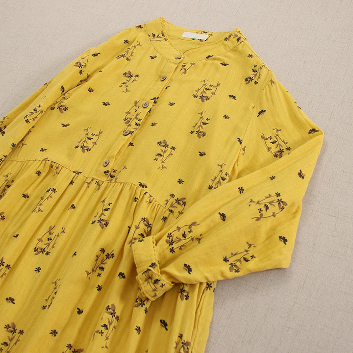 Buddha Stones Robe midi printanière à petits boutons, col rond, manches longues et poches, ornée d'un imprimé floral discret - image 19