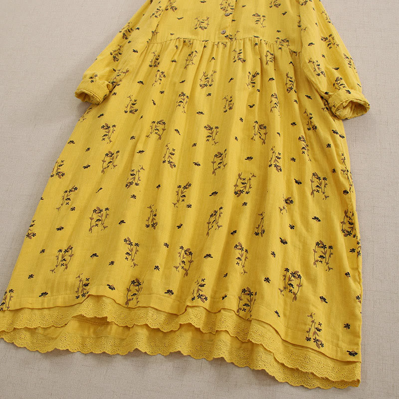 Buddha Stones Robe midi printanière à petits boutons, col rond, manches longues et poches, ornée d'un imprimé floral discret - image 20
