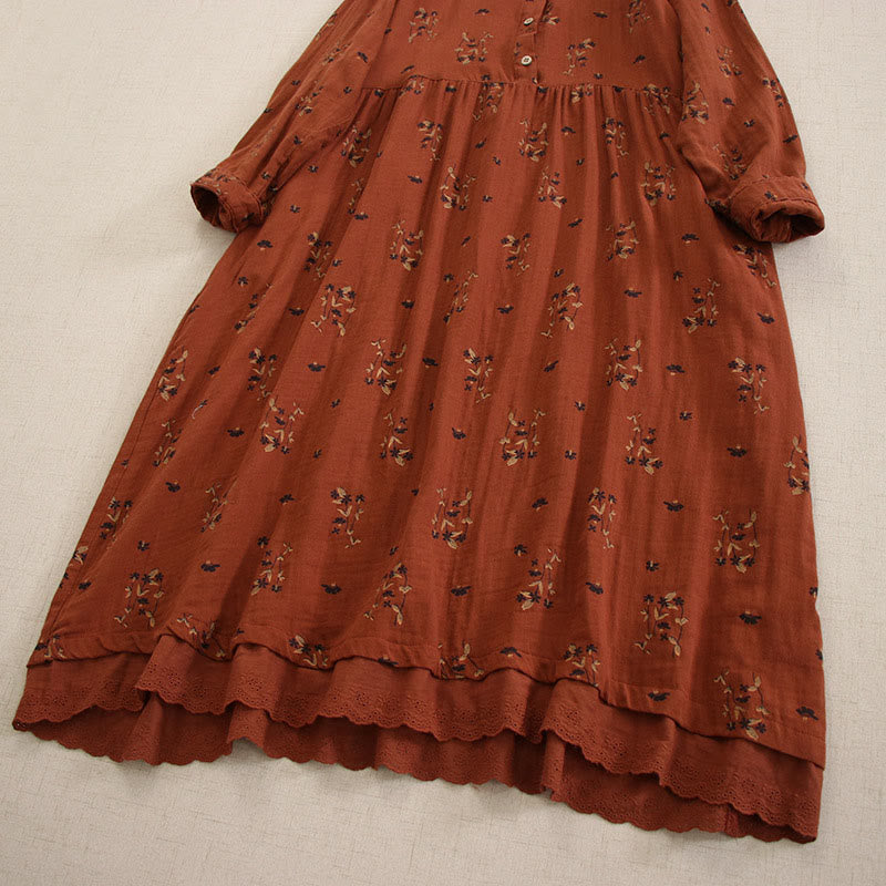 Buddha Stones Robe midi printanière à petits boutons, col rond, manches longues et poches, ornée d'un imprimé floral discret - image 27