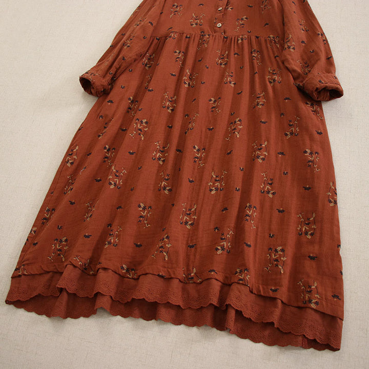 Buddha Stones Robe midi printanière à petits boutons, col rond, manches longues et poches, ornée d'un imprimé floral discret - image 27