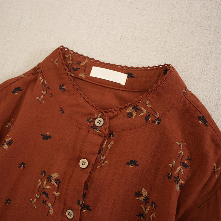 Buddha Stones Robe midi printanière à petits boutons, col rond, manches longues et poches, ornée d'un imprimé floral discret - image 26