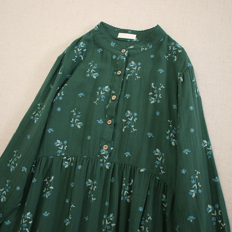Buddha Stones Robe midi printanière à petits boutons, col rond, manches longues et poches, ornée d'un imprimé floral discret - image 30