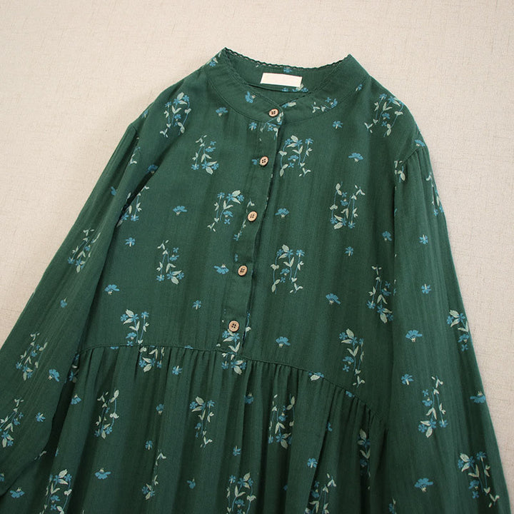 Buddha Stones Robe midi printanière à petits boutons, col rond, manches longues et poches, ornée d'un imprimé floral discret - image 30