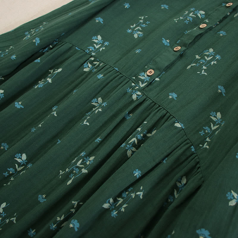Buddha Stones Robe midi printanière à petits boutons, col rond, manches longues et poches, ornée d'un imprimé floral discret - image 32