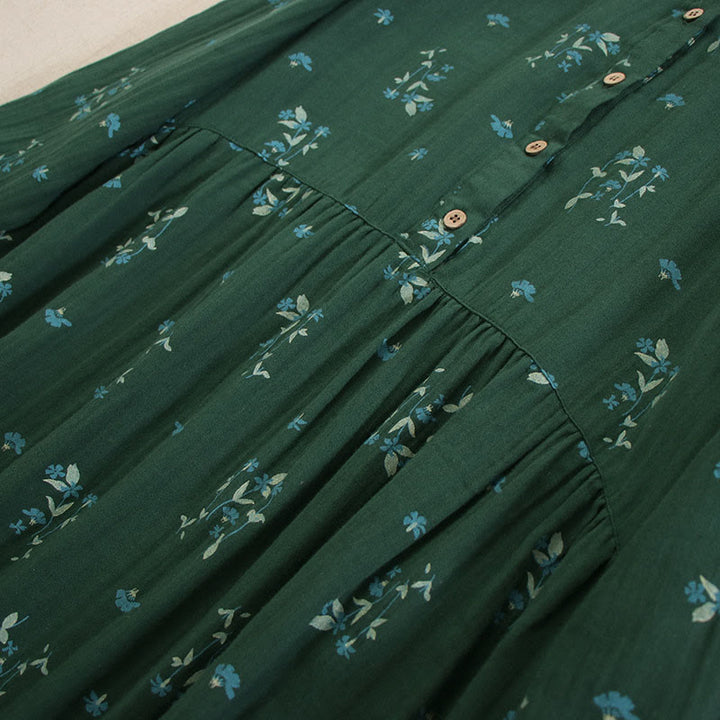 Buddha Stones Robe midi printanière à petits boutons, col rond, manches longues et poches, ornée d'un imprimé floral discret - image 32