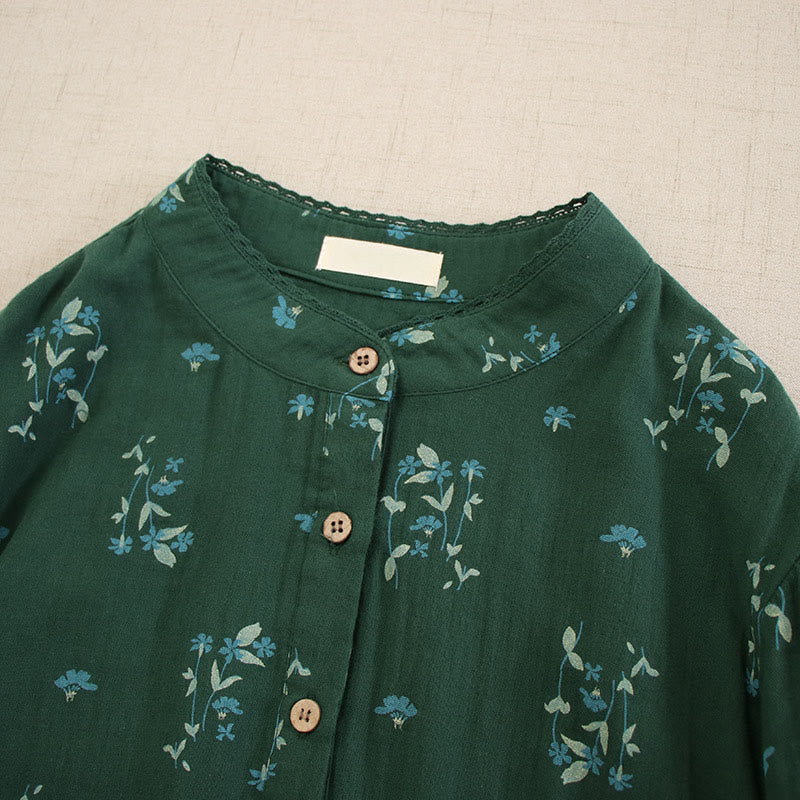 Buddha Stones Robe midi printanière à petits boutons, col rond, manches longues et poches, ornée d'un imprimé floral discret - image 31