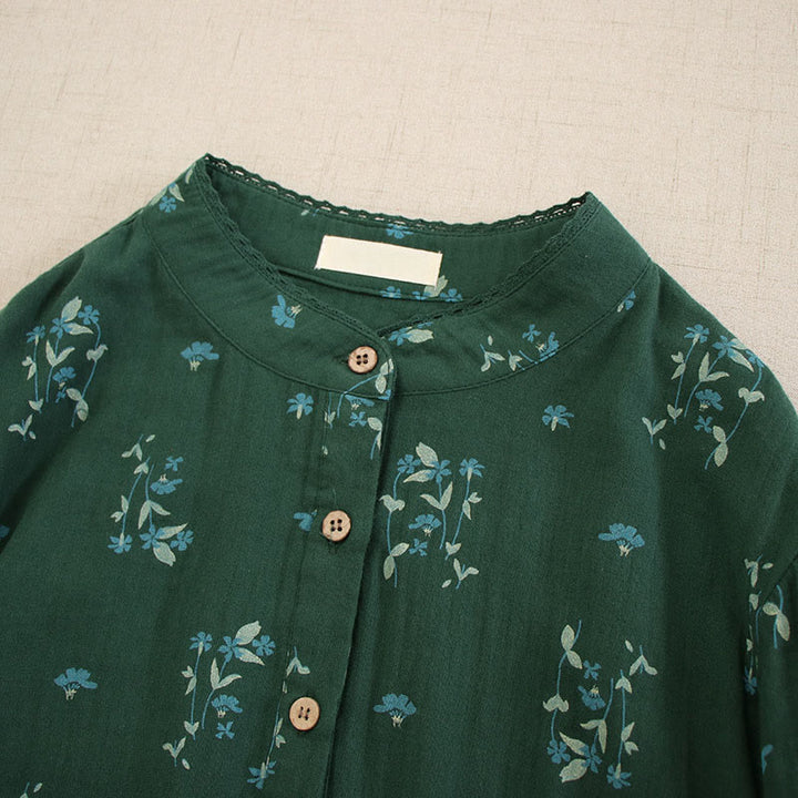 Buddha Stones Robe midi printanière à petits boutons, col rond, manches longues et poches, ornée d'un imprimé floral discret - image 31