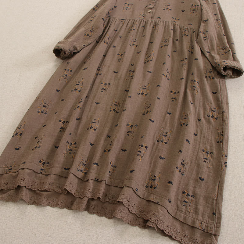Buddha Stones Robe midi printanière à petits boutons, col rond, manches longues et poches, ornée d'un imprimé floral discret - image 41