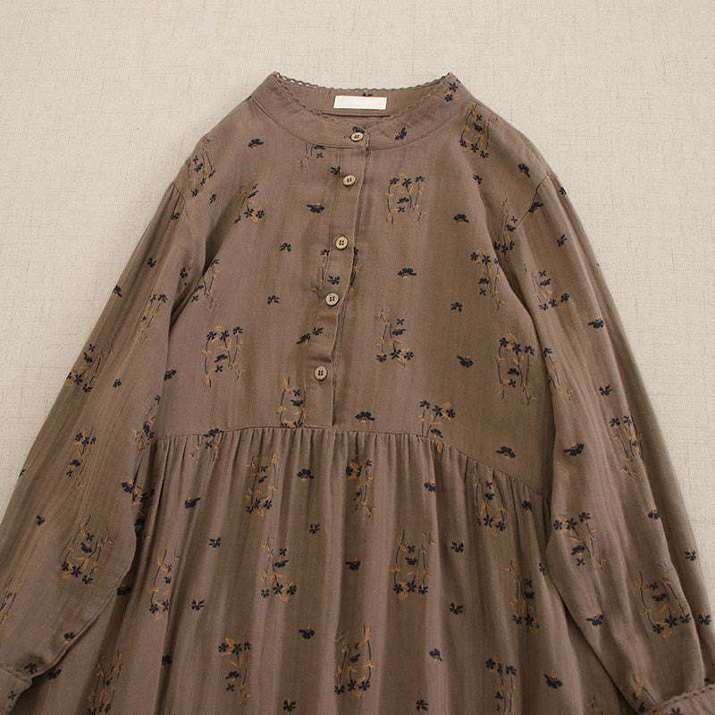 Buddha Stones Robe midi printanière à petits boutons, col rond, manches longues et poches, ornée d'un imprimé floral discret - image 37