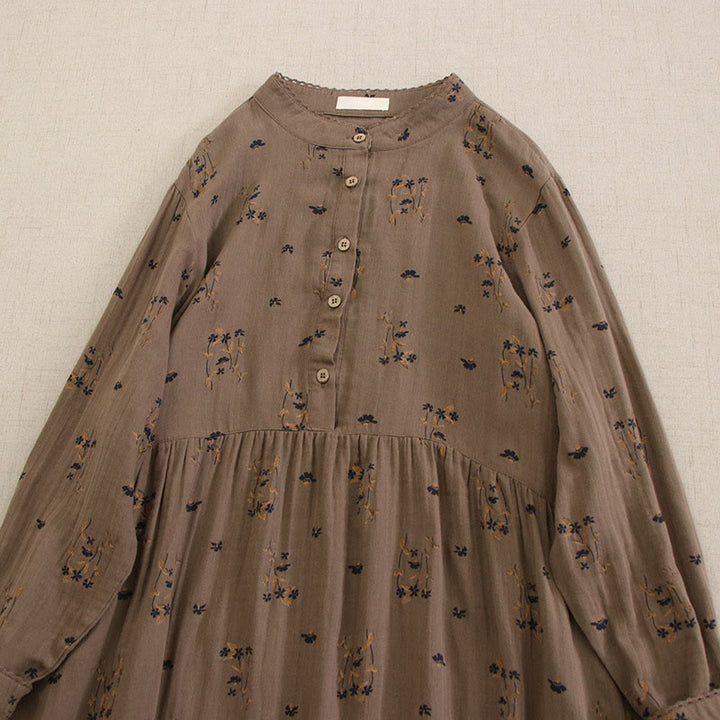 Buddha Stones Robe midi printanière à petits boutons, col rond, manches longues et poches, ornée d'un imprimé floral discret - image 37