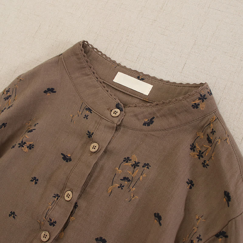 Buddha Stones Robe midi printanière à petits boutons, col rond, manches longues et poches, ornée d'un imprimé floral discret - image 38