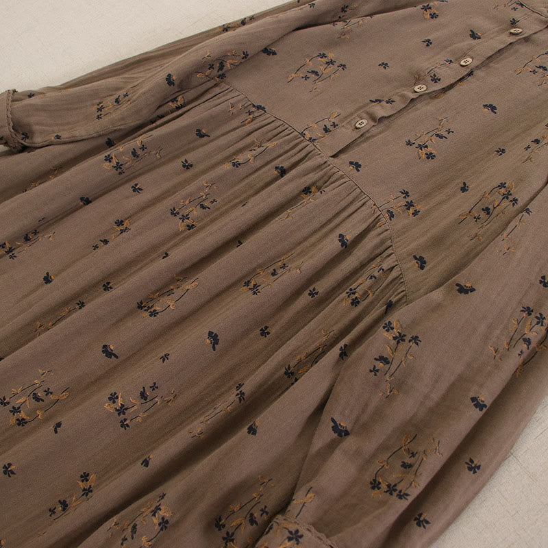 Buddha Stones Robe midi printanière à petits boutons, col rond, manches longues et poches, ornée d'un imprimé floral discret - image 39