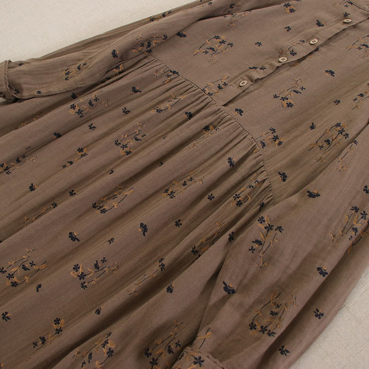 Buddha Stones Robe midi printanière à petits boutons, col rond, manches longues et poches, ornée d'un imprimé floral discret - image 39