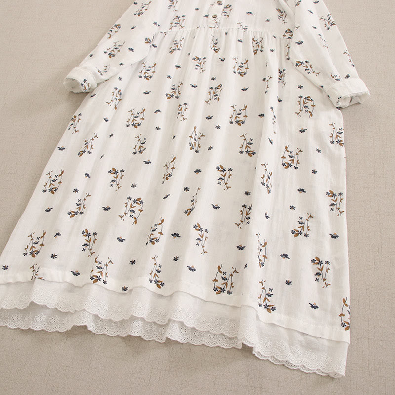Buddha Stones Robe midi printanière à petits boutons, col rond, manches longues et poches, ornée d'un imprimé floral discret - image 50