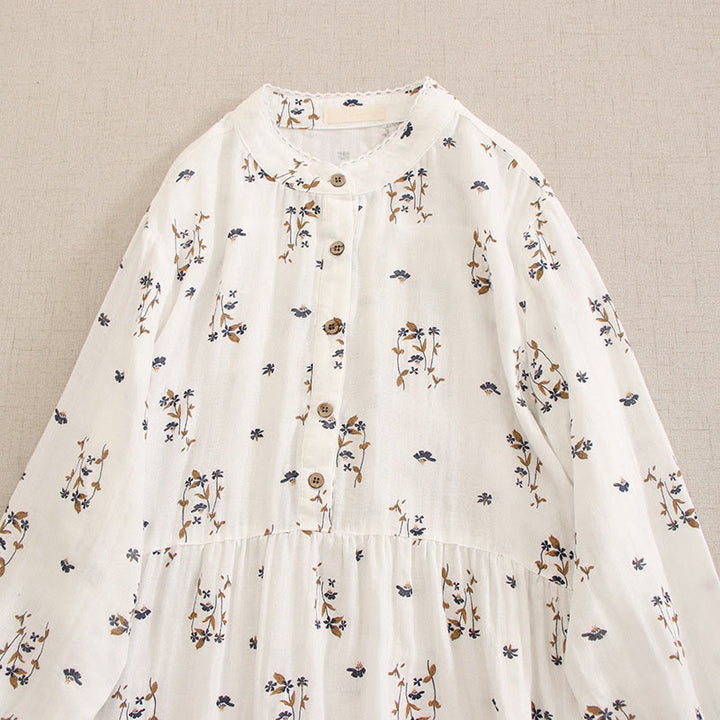 Buddha Stones Robe midi printanière à petits boutons, col rond, manches longues et poches, ornée d'un imprimé floral discret - image 45