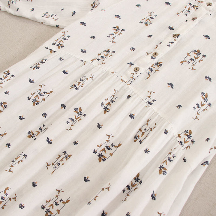 Buddha Stones Robe midi printanière à petits boutons, col rond, manches longues et poches, ornée d'un imprimé floral discret - image 49