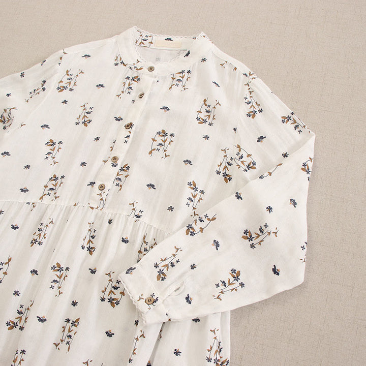 Buddha Stones Robe midi printanière à petits boutons, col rond, manches longues et poches, ornée d'un imprimé floral discret - image 48