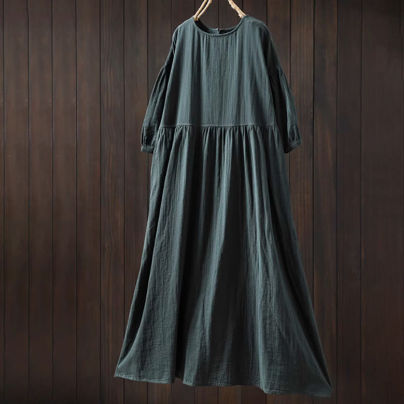 Buddha Stones Robe midi d'été en coton uni à col rond et manches courtes, avec poches - DarkCyan - US4-6，UK/AU8-10，EU36-38 (F) - image 6