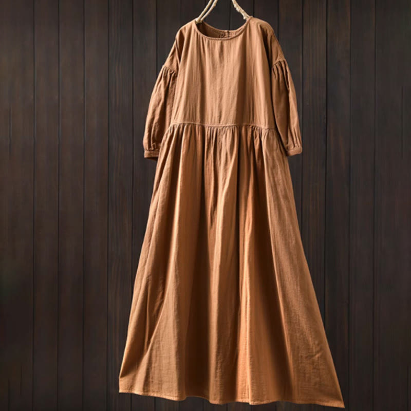 Buddha Stones Robe midi d'été en coton uni à col rond et manches courtes, avec poches - verge d'or - US4-6，UK/AU8-10，EU36-38 (F) - image 8