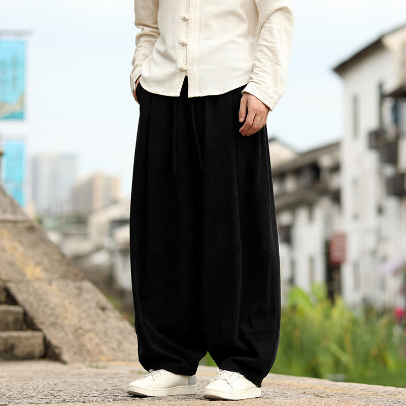 Buddha Stones Pantalon harem homme automne uni à taille élastique et cordon de serrage avec poches - Noir - US/UK/AU46，EU56 (5XL) - image 12