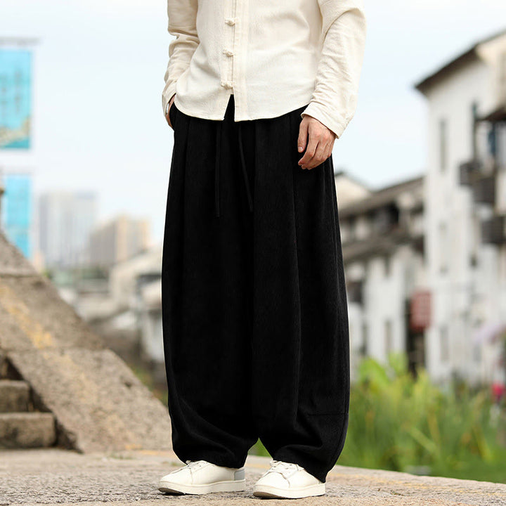 Buddha Stones Pantalon harem homme automne uni à taille élastique et cordon de serrage avec poches - Noir - US/UK/AU46，EU56 (5XL) - image 12