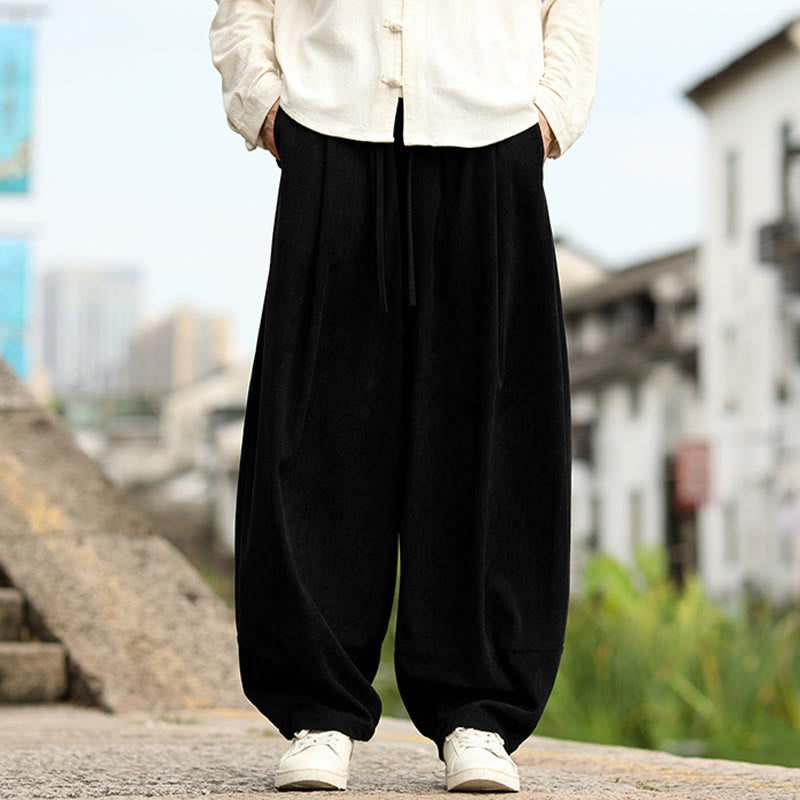 Buddha Stones Pantalon harem homme automne uni à taille élastique et cordon de serrage avec poches - image 13