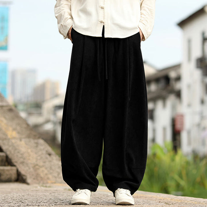 Buddha Stones Pantalon harem homme automne uni à taille élastique et cordon de serrage avec poches - image 13