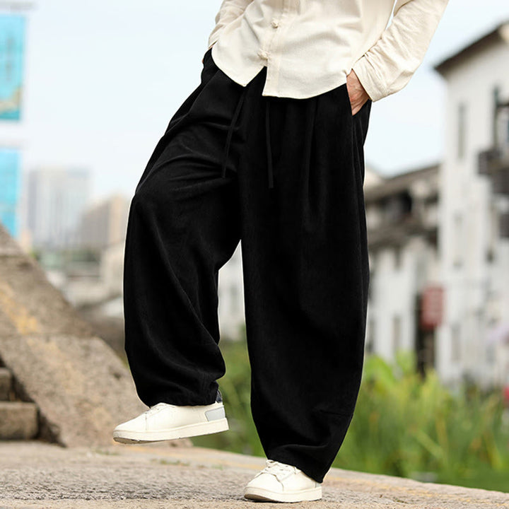 Buddha Stones Pantalon harem homme automne uni à taille élastique et cordon de serrage avec poches - image 18