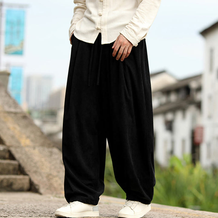 Buddha Stones Pantalon harem homme automne uni à taille élastique et cordon de serrage avec poches - image 14