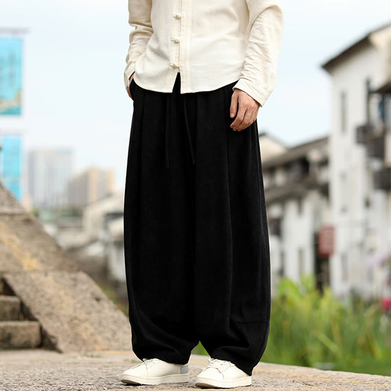Buddha Stones Pantalon harem homme automne uni à taille élastique et cordon de serrage avec poches - image 16