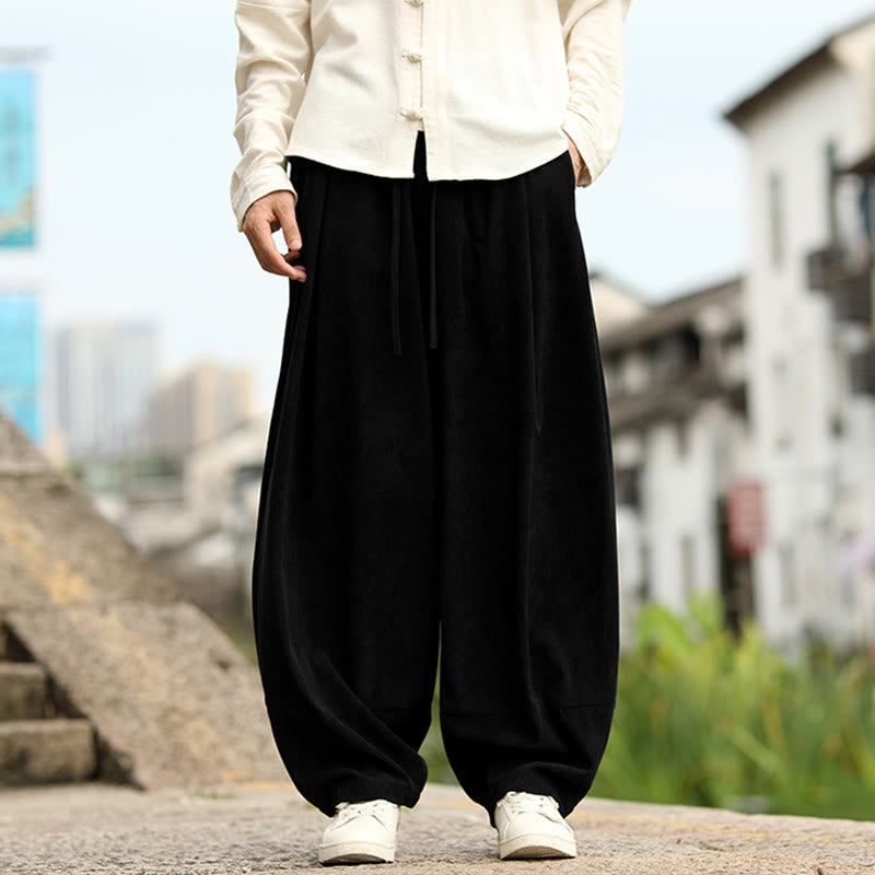 Buddha Stones Pantalon harem homme automne uni à taille élastique et cordon de serrage avec poches - image 17