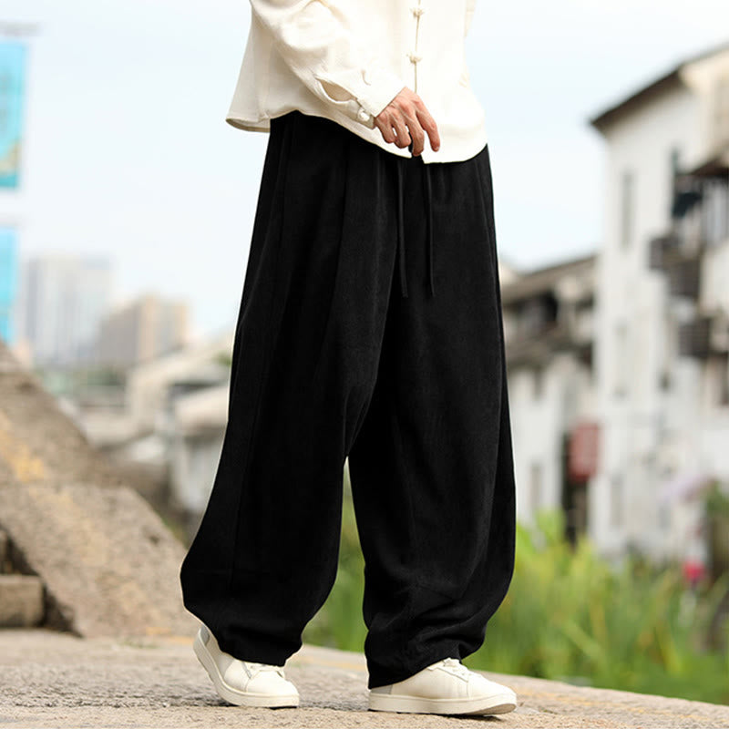 Buddha Stones Pantalon harem homme automne uni à taille élastique et cordon de serrage avec poches - image 15