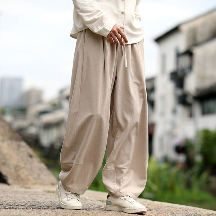 Buddha Stones Pantalon harem homme automne uni à taille élastique et cordon de serrage avec poches - image 2