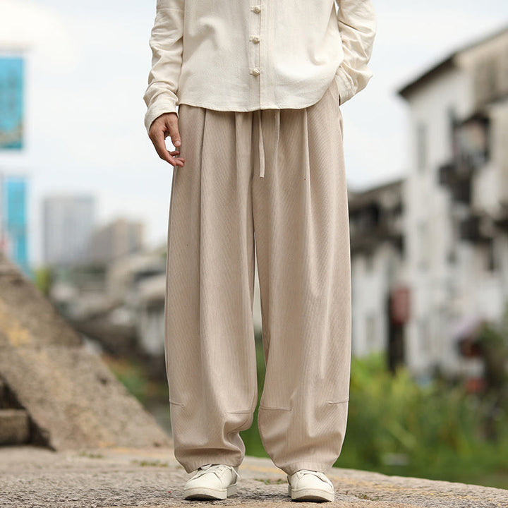 Buddha Stones Pantalon harem homme automne uni à taille élastique et cordon de serrage avec poches - image 7