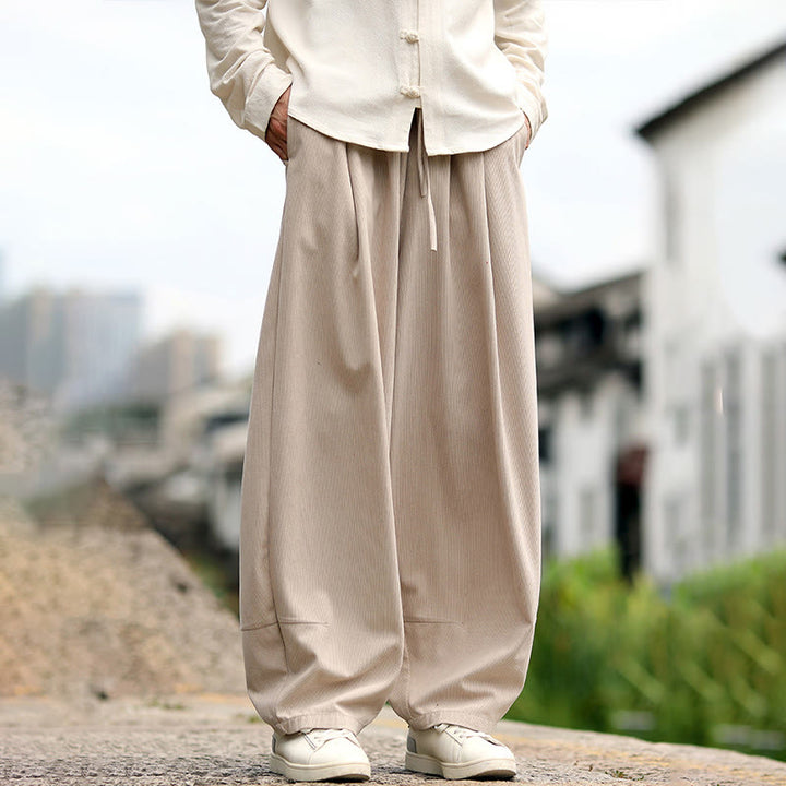 Buddha Stones Pantalon harem homme automne uni à taille élastique et cordon de serrage avec poches - image 9