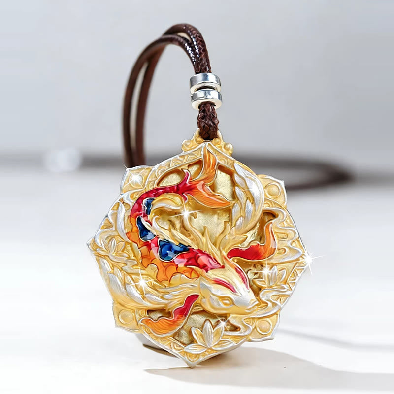Buddha Stones Collier pendentif porte-bonheur en argent sterling 999, orné d'une carpe koï colorée sculptée. - image 1