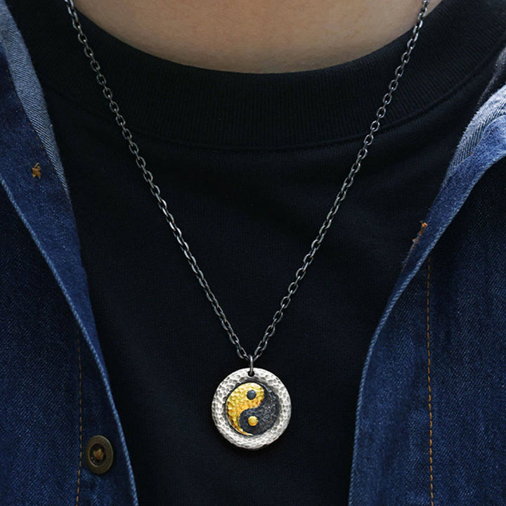 Buddha Stones Collier pendentif en argent sterling 999 et or 999, équilibre Yin Yang, chaîne en acier titane - image 4