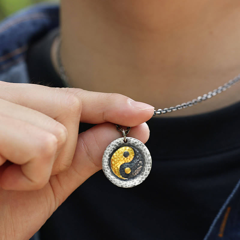 Buddha Stones Collier pendentif en argent sterling 999 et or 999, équilibre Yin Yang, chaîne en acier titane - image 7