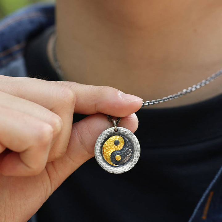 Buddha Stones Collier pendentif en argent sterling 999 et or 999, équilibre Yin Yang, chaîne en acier titane - image 7