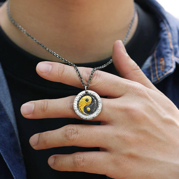 Buddha Stones Collier pendentif en argent sterling 999 et or 999, équilibre Yin Yang, chaîne en acier titane - image 8