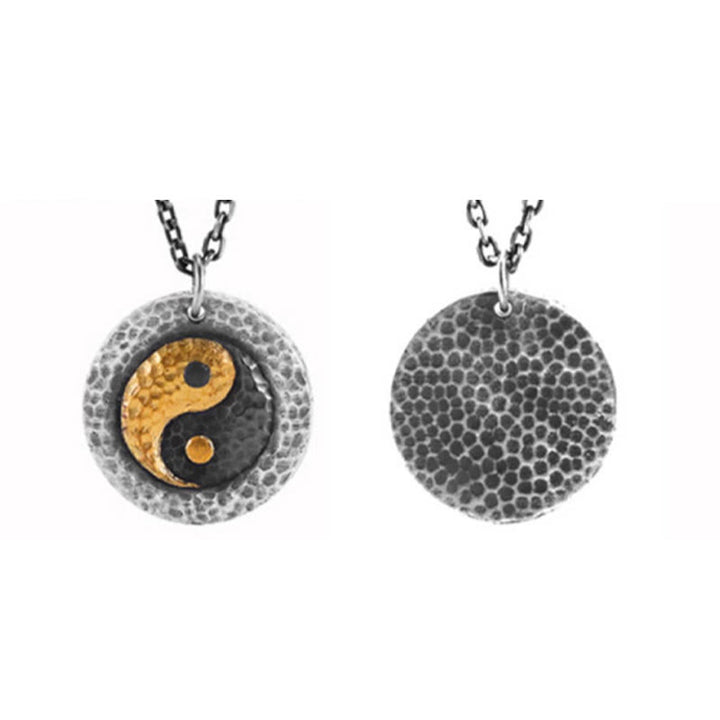 Buddha Stones Collier pendentif en argent sterling 999 et or 999, équilibre Yin Yang, chaîne en acier titane - image 10