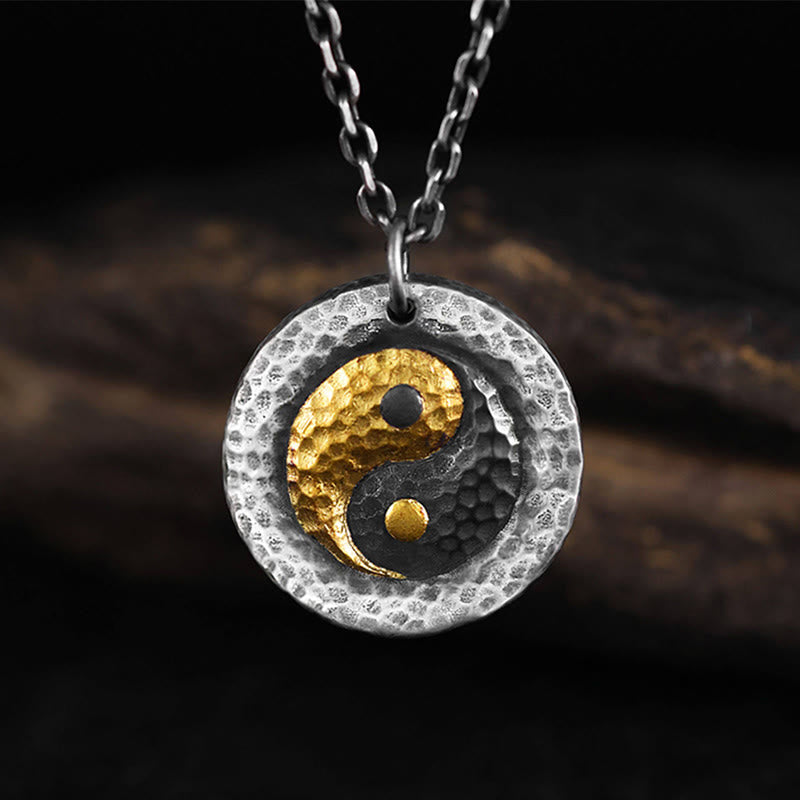Buddha Stones Collier pendentif en argent sterling 999 et or 999, équilibre Yin Yang, chaîne en acier titane - image 1