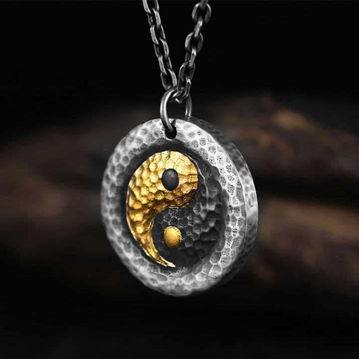 Buddha Stones Collier pendentif en argent sterling 999 et or 999, équilibre Yin Yang, chaîne en acier titane - image 2