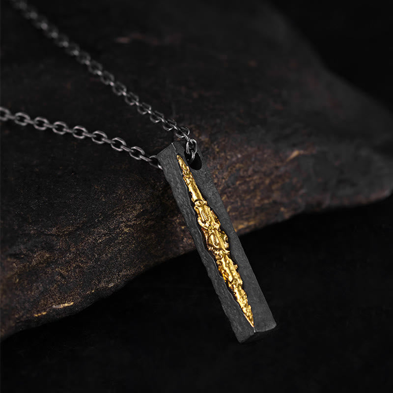 Buddha Stones Collier pendentif Om Mani Padme Hum en argent sterling 999 et or 999, symbole de sagesse - Om Mani Padme Hum et chaîne Vajra en argent de 55 cm - image 1