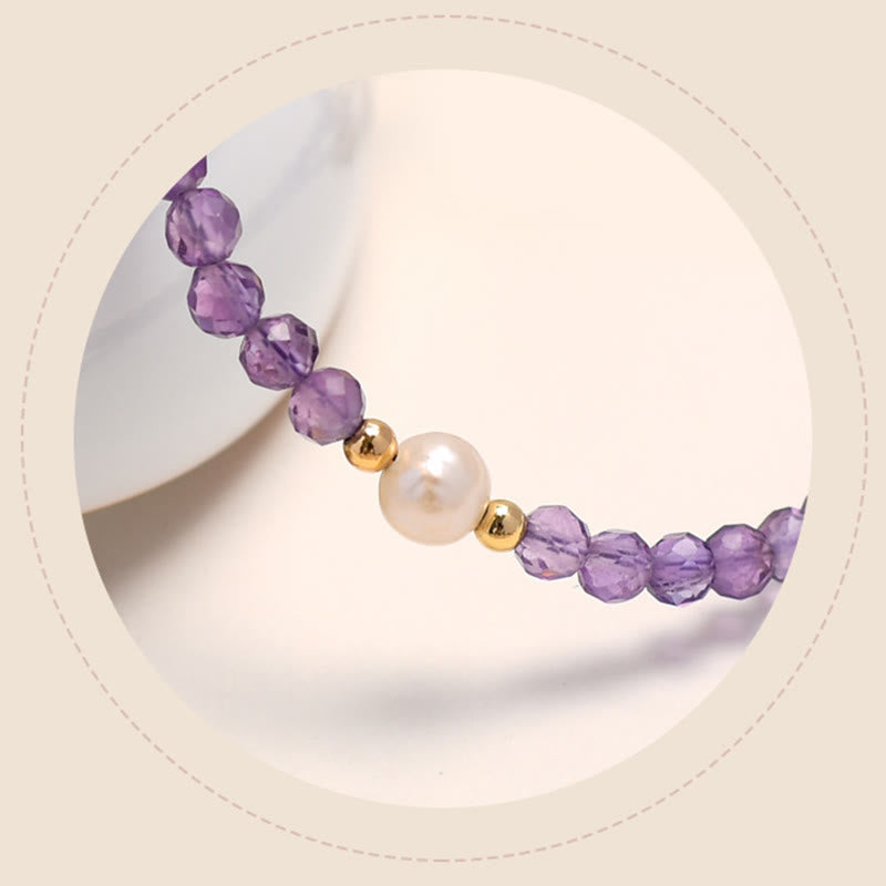 Bracelet double chaîne de guérison en cristal d'améthyste plaqué or 14 carats de Buddha Stones