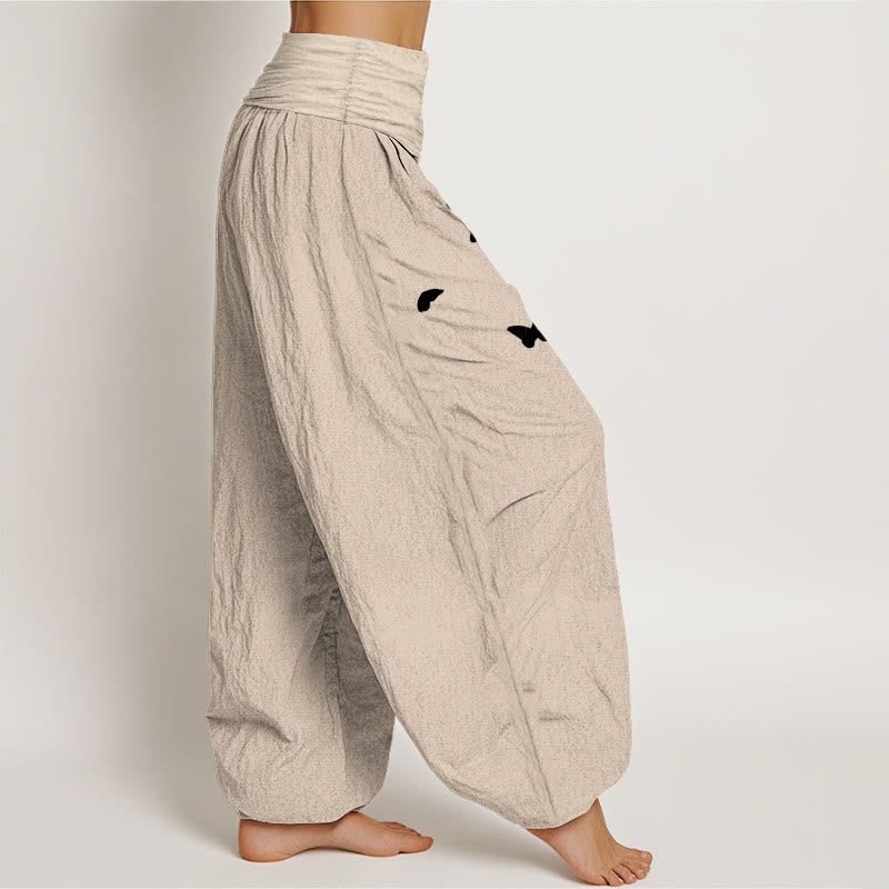 Buddha Stones Pantalon harem pour femme en pur coton, élégant, à motif papillon et pissenlit et taille élastique. - image 13