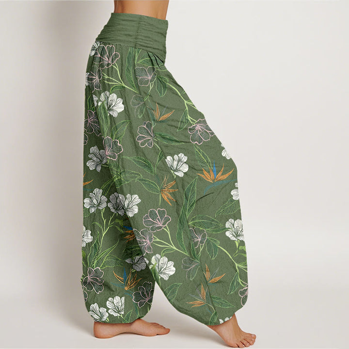 Buddha Stones Pantalon harem pour femme en coton à motif floral et feuilles aux couleurs contrastées, taille élastique - image 10