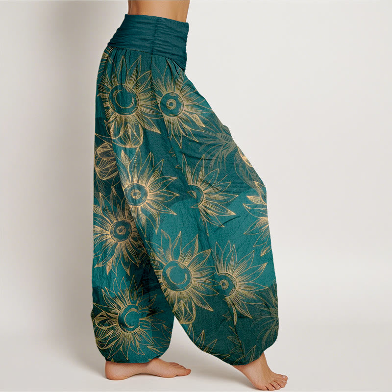 Buddha Stones Pantalon harem à taille élastique pour femme, imprimé floral rétro en coton - image 2