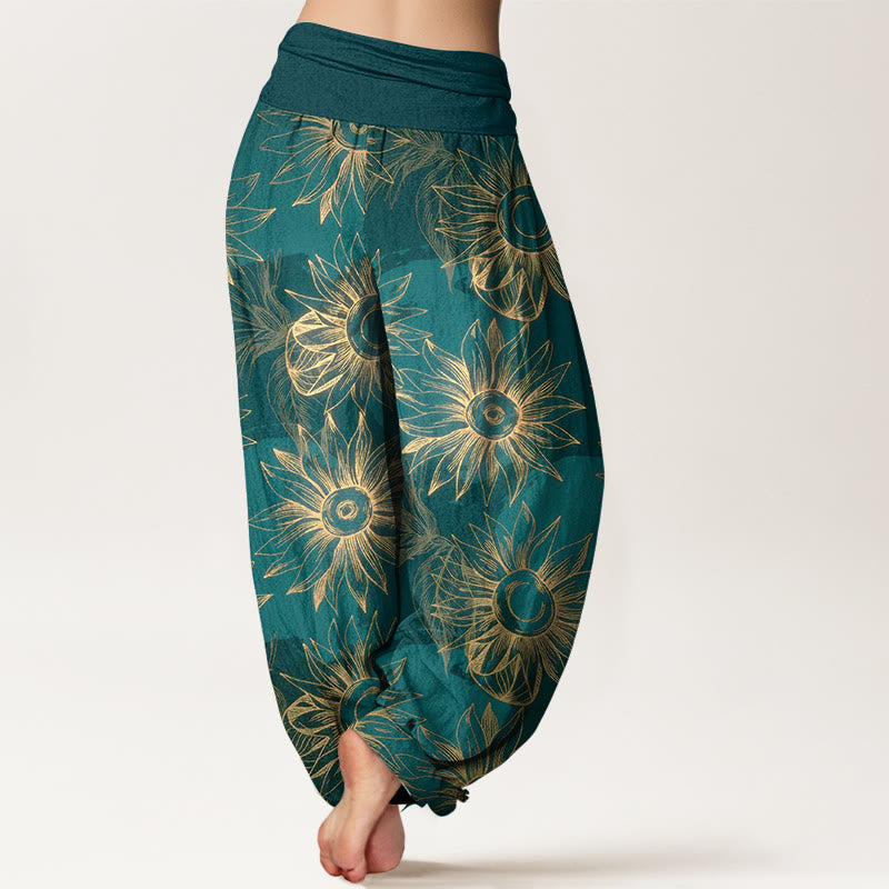 Buddha Stones Pantalon harem à taille élastique pour femme, imprimé floral rétro en coton - image 1