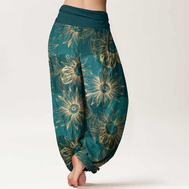 Buddha Stones Pantalon harem à taille élastique pour femme, imprimé floral rétro en coton - image 1